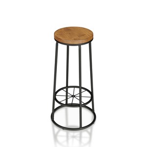 24/7 Shop At Home Set of 2 33" Pilat Barstools with Wood Seat Warm Oak: Industrial Style, Metal Frame, Fixed Height - 1 of 4
