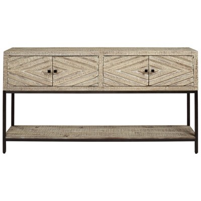 Roanley Distressed White and Black Metal Console Table with Storage