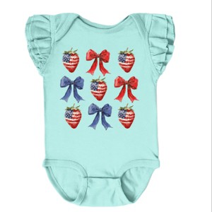 The Juniper Shop Coquette Bows And USA Strawberries Flutter Sleeve Bodysuit - 1 of 4