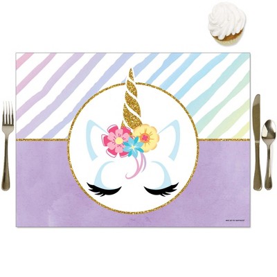 Big Dot of Happiness Rainbow Unicorn - Party Table Decorations - Magical Unicorn Baby Shower or Birthday Party Placemats - Set of 16