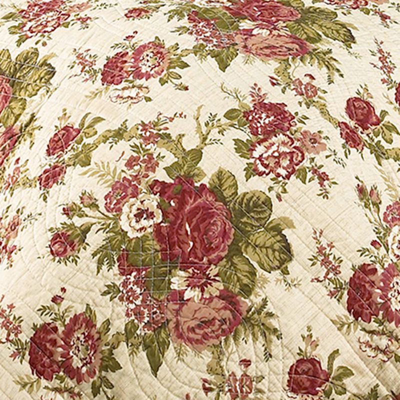 4pc King Floral Norfolk Reversible Quilt Set   Cream/Red/Green - Waverly, 4 of 8