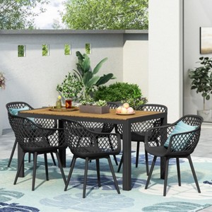 Christopher Knight Home Roma Outdoor Resin and Acacia Wood 7 Piece Dining Set, Black/Teak - 1 of 4