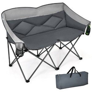 Costway Folding Camping Chair Loveseat Double Seat w/ Bags & Padded Backrest Gray\Blue - 1 of 4