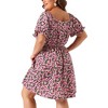Agnes Orinda Women's Plus Size Sweetheart Neck Puff Short Sleeve Tie Floral A Line Dresses - 4 of 4