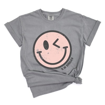 Simply Sage Market S.W.Smiley Pink Smiley Face Grunge Garment Dyed Tee