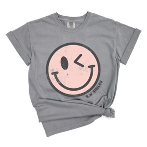 Simply Sage Market S.W.Smiley Pink Smiley Face Grunge Garment Dyed Tee - 1 of 4