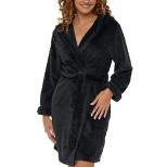 Alexander Del Rossa Women's Warm Soft Plush Fleece Bathrobe with Hood, Knee Length Hooded Robe, Chevrons