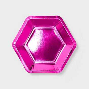 10ct Hot Pink Metallic Hex Shaped Snack Plates - Spritz™