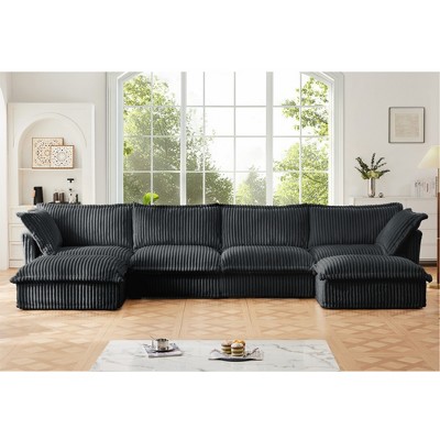 Oversized 156.6" Corduroy Slipcovered U-Shaped Modular Sectional Sofa with French Edges and Removable Covers, 6-Piece Free combination