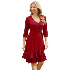Clearlove Midi Dresses for Women Casual 3/4 Sleeve Wrap Dress Plus Size Curvy Cocktail Dresses - 1 of 4