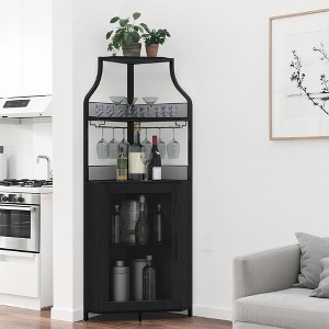 Corner Wine Rack, with Detachable Wine Rack, Bar Cabinet with Glass Holder, Small Sideboard and Buffet Cabinet with Mesh Door - 1 of 4
