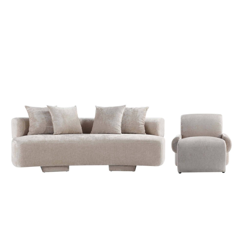 Manhattan Comfort 2pc Verandah Chenille Upholstered 90.6" Sofa and Accent Chair Set Beige