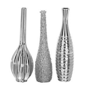 Olivia & May Set of 3 Ceramic Glam Vase Silver - Luxury Tabletop Amphora Decor, Spot Clean - 1 of 4