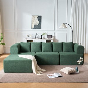 GDFStudio Raphaella 106" Modern 4-Seater L-Shaped Velvet Upholstered Sectional Sofa with 5 Pillows - 1 of 4