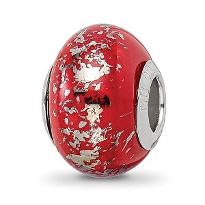 Black Bow Jewelry Red w/Platinum Foil Ceramic & Sterling Silver Bead Charm, 14mm - 1 of 4