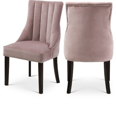 Meridian Furniture,Oxford Pink Velvet Dining Chair, Set of 2