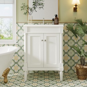 24'' Retro-Style Bathroom Vanity with Resin Sink, 2-Tier Modern Bathroom Storage Cabinet with Soft-Closing Doors - ModernLuxe - 1 of 4