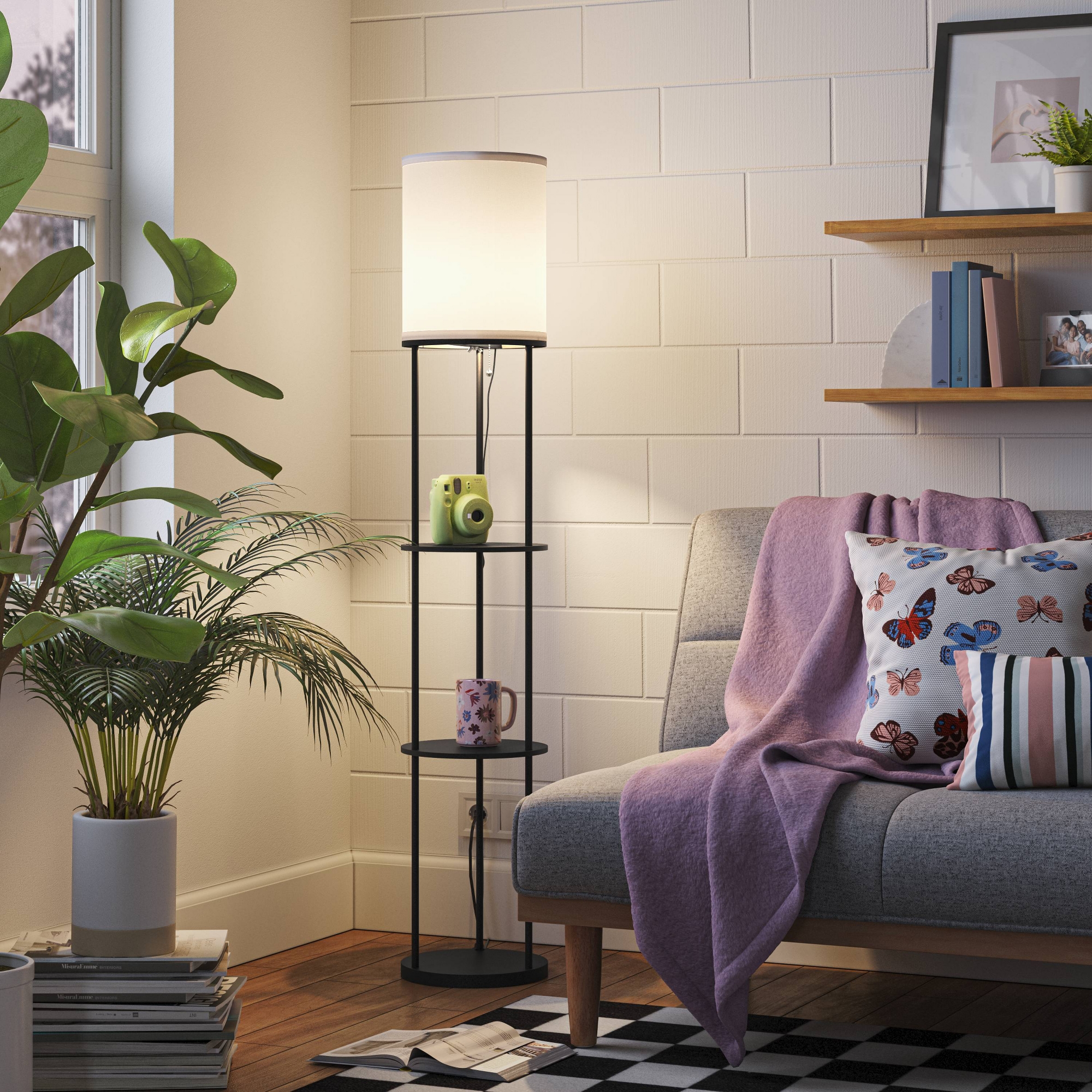 56"x11" Shelf Floor Lamp Black - Room Essentials™