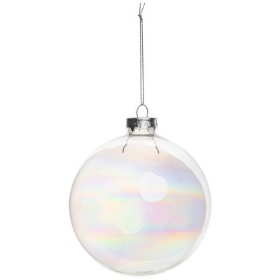 Clear Iridescent Glass Christmas Ball Ornament Set of 4