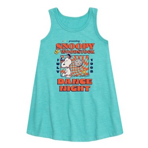 - Peanuts - Snoopy And Woodstock Dance Night Graphic Sleeveless Aline Dress - 1 of 4