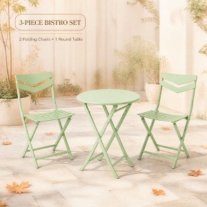 Folding 3-Piece Patio Bistro Set for 2 – Weather-Resistant Metal Table ...