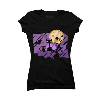 Junior's Design By Humans Night Halloween moon By ChadiElHanchi T-Shirt