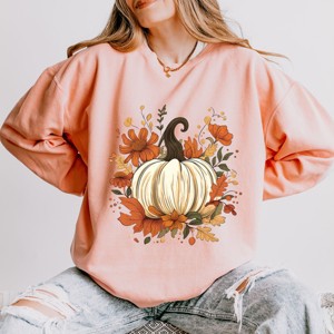 Simply Sage Market Fall Pumpkin Floral Lightweight Garment Dyed Sweatshirt - 1 of 4