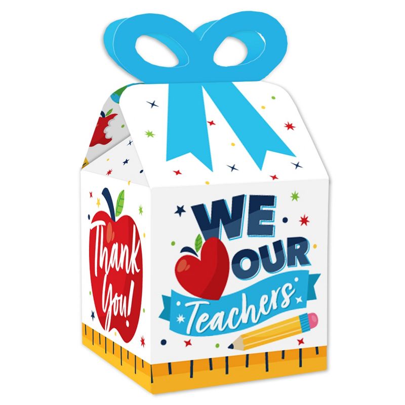 Big Dot of Happiness Thank You Teachers - Square Favor Gift Boxes - Teacher Appreciation Bow Boxes - Set of 12, 1 of 9