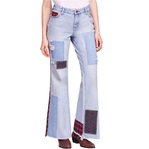 Free People Womens Mixed Patch Wide Leg Jeans - 1 of 1