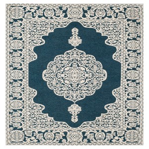 Dark Blue/Ivory Abstract Woven Square Area Rug - (6