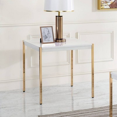 Elegant White and Gold Mirrored End Table with Storage