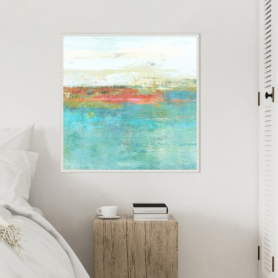 Sylvie Beaded White Framed Abstract Coastal Canvas Art