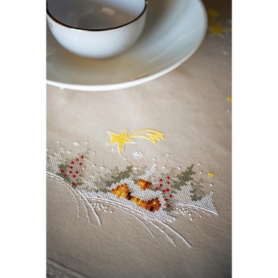 Vervaco Stamped Tablecloth Cross Stitch Kit 32"X32"-Winter Landscape With Star