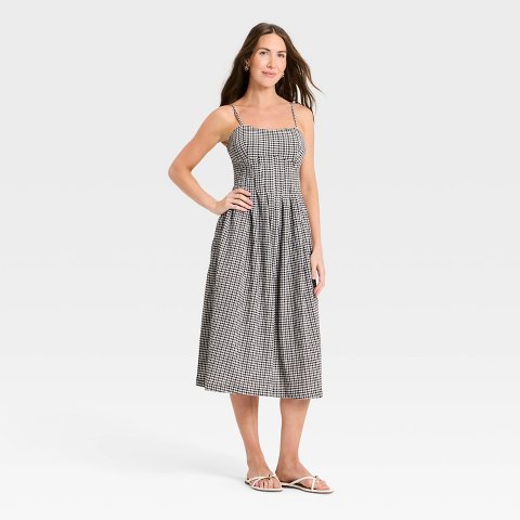 Женские платья A New Day Women's Sleeveless Textured Corset Midi Empire Waist Dress - A New Day™ Black Gingham XS