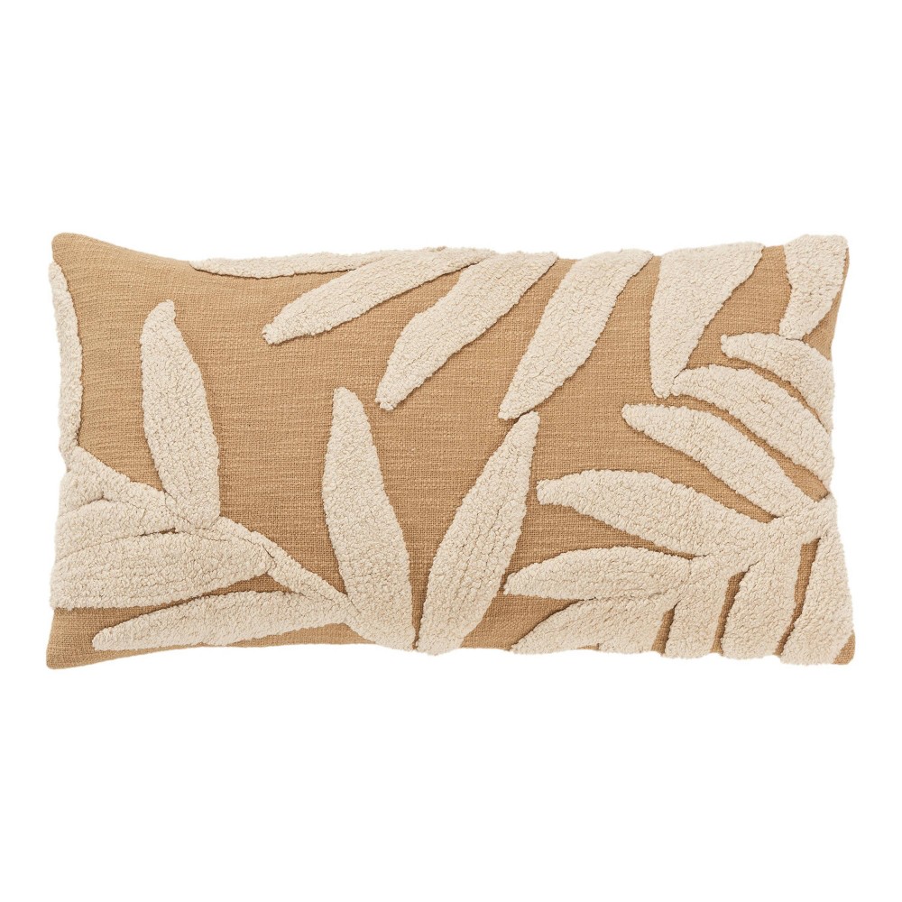 Photos - Pillowcase 14"x26" Oversized Botanical Lumbar Throw Pillow Cover Ivory/Brown - Rizzy