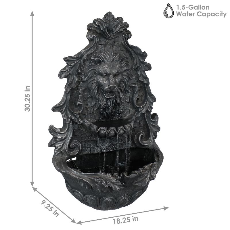 Sunnydaze 30"H Solar-Powered with Battery Pack Polyresin Stoic Courage Lion Head Outdoor Wall-Mount Fountain, 4 of 11