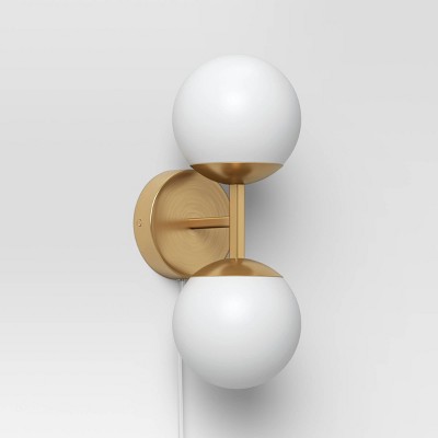 Milk Glass Striped Wall Sconce Brass Finish - Hearth & Hand™ With