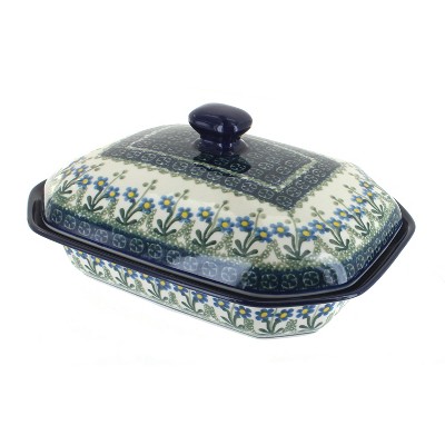 Blue Rose Polish Pottery Blue Posy Medium Covered Baker