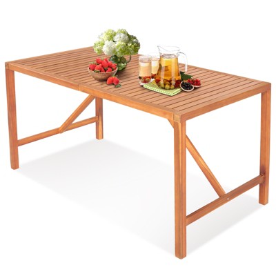 Natural Acacia Wood Rectangular Outdoor Dining Table with Umbrella Hole