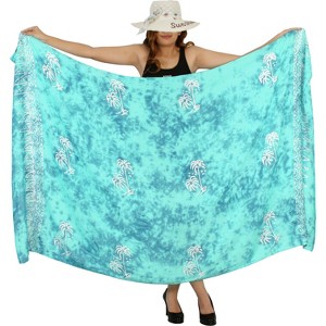 LA LEELA Women's Long Beachwear Vacation Swimsuit Cover up Wrap Sarong Swimwear Wraps One Size Blue, Tree - 1 of 4