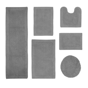 Edge Bath Rug 100% Premium Cotton Ultra-Soft Water Absorbent Tufted Solid Reversible 6 Piece Bathroom Rug Set for Machine Washable Bathmat - 1 of 4