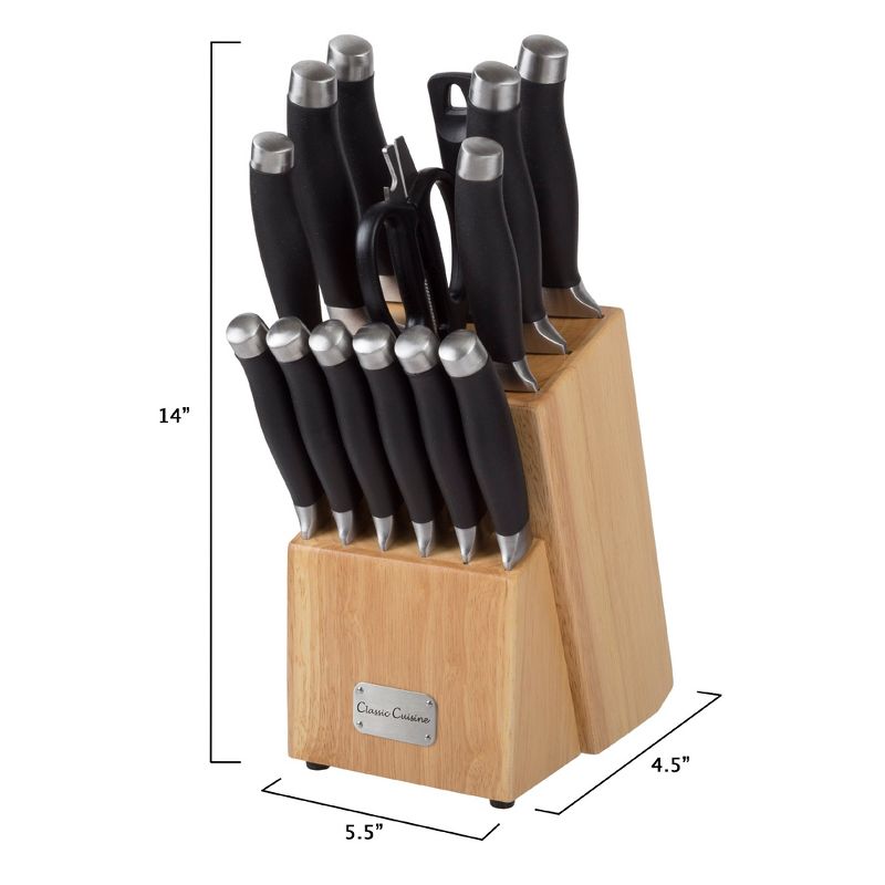 Professional 15-Piece Knife Set with Block - Stainless-Steel Cutlery with Chef, Bread, Santoku, Filet, Paring, and Steak Knives by Classic Cuisine, 4 of 8