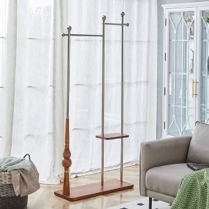 QingMoon 70" Coat Rack, Solid Wood and Stainless Steel Double Layer Clothes Hanger with Solid Base for Entryway and Hallway - 1 of 4