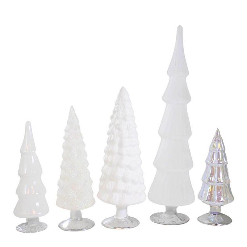Cody Foster 17.0 Inch White Hued Glass Trees Set / 5 Christmas Village Decorate Tree Sculptures, 2 of 4