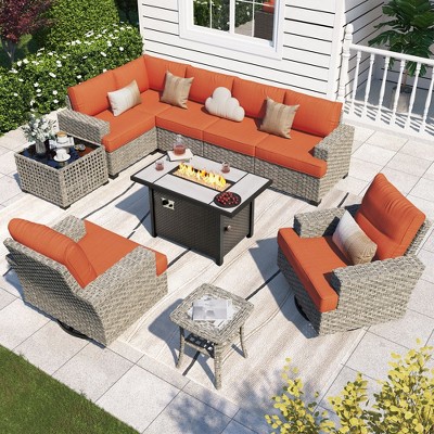 XIZZI Versatile Outdoor Rattan Sectional Sofa Set Collection, 8/9/10-Piece Set w/ Comfy Swivel Chairs, Perfect for Patio Relaxation and Entertaining