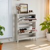 Retro Entryway Shoe Cabinet with 2 Flip Drawers, Slim Freestanding Shoe Storage Organizer for Small Spaces and Hallways – The Pop Home - 3 of 4