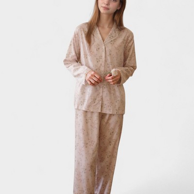 Anna-Kaci Lounge Women's Long Sleeve Pajama Set Small Floral Print Button-Up Top with Notch Collar and Relaxed Fit Pants