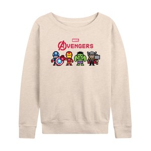 Women's - Marvel - Avengers 8 Bit Lightweight French Terry Wide Neck Long Sleeve Graphic Shirt - 1 of 4