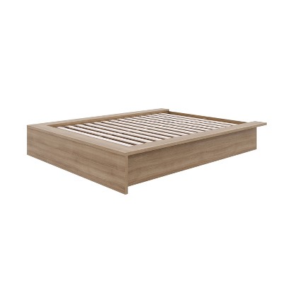 Full Brown Oak Engineered Wood Platform Bed Frame