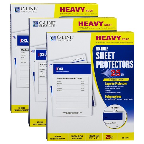 C-Line® 8.5 x 11 No-Hole Heavyweight Poly Sheet Protectors, 3